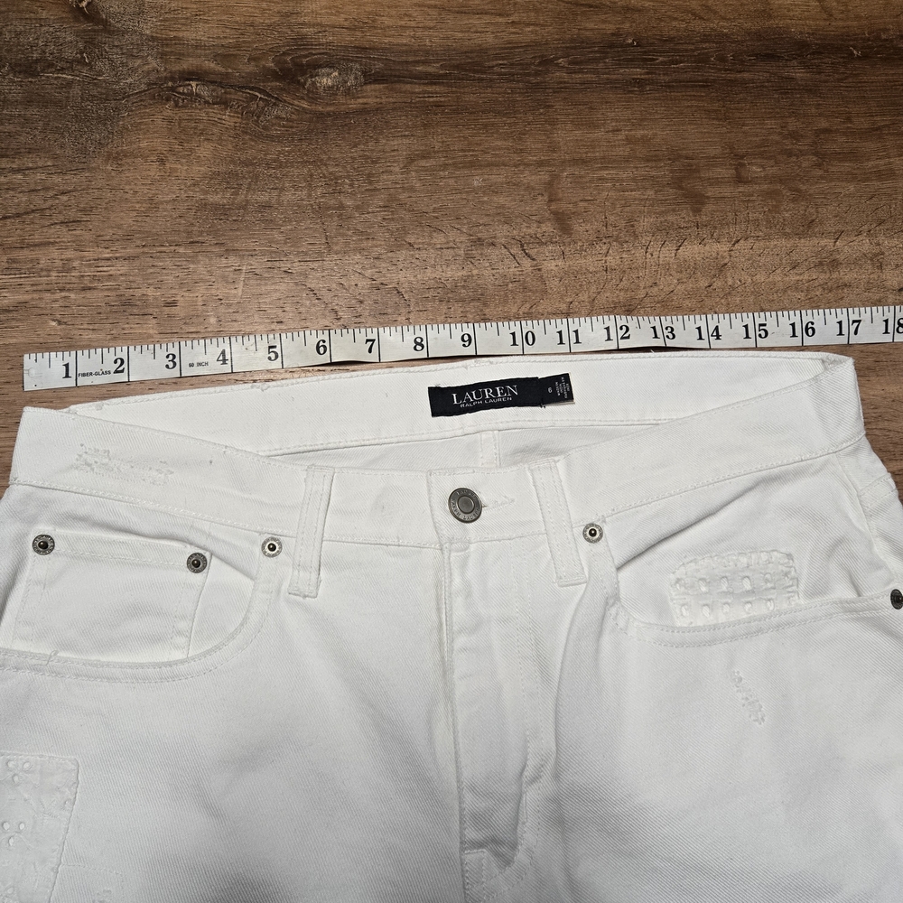Ralph Lauren Black Label Cream Straight Leg Jeans Distressed Patchwork Size 6 - Picture 7 of 11